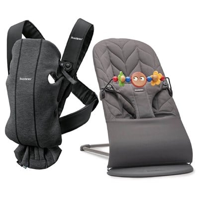 BabyBjörn Bliss Ana Kucağı Petal Cotton Oyuncaklı / Anthracite & Kanguru Mini 3D Cotton Jersey / Charcoal Grey