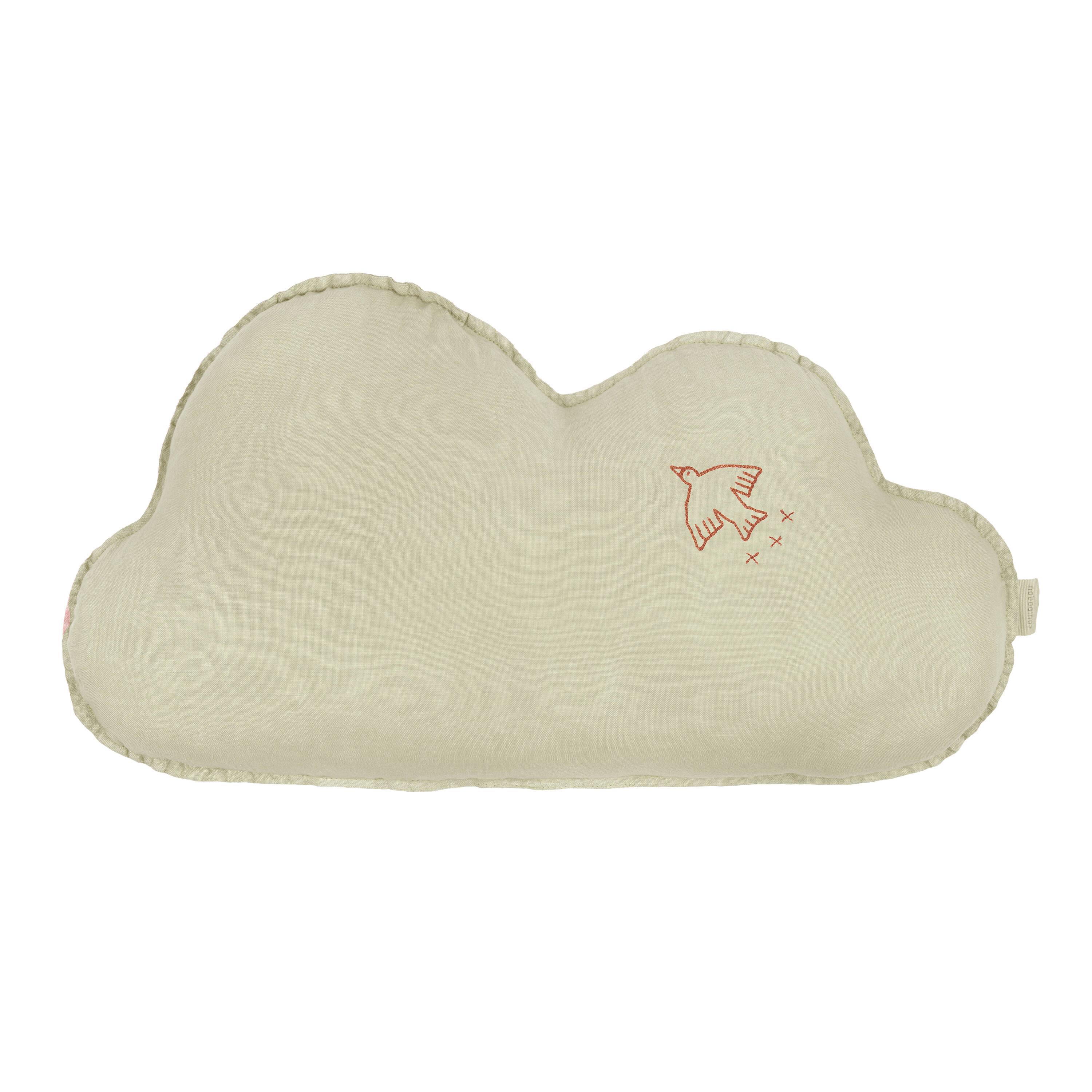 Nobodinoz İşlemeli Fransız Keten Yastık, Cloud Green Matcha