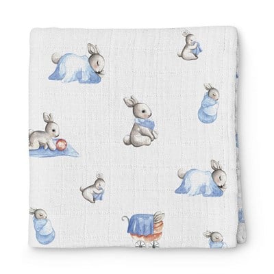 Deux  Lapins Bébé Lapin Müslin Bebek Örtü 100x100 Müslin