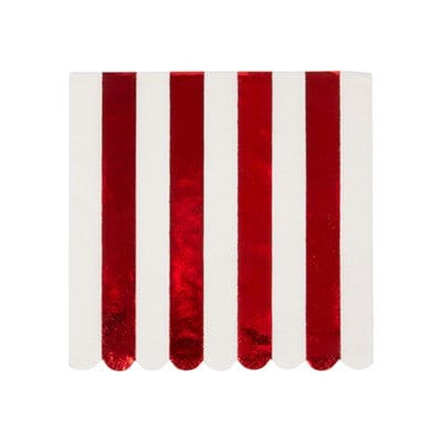 Meri Meri - Shiny Red Stripe Napkins - Kırmızı Folyo Çizgili Peçete - S