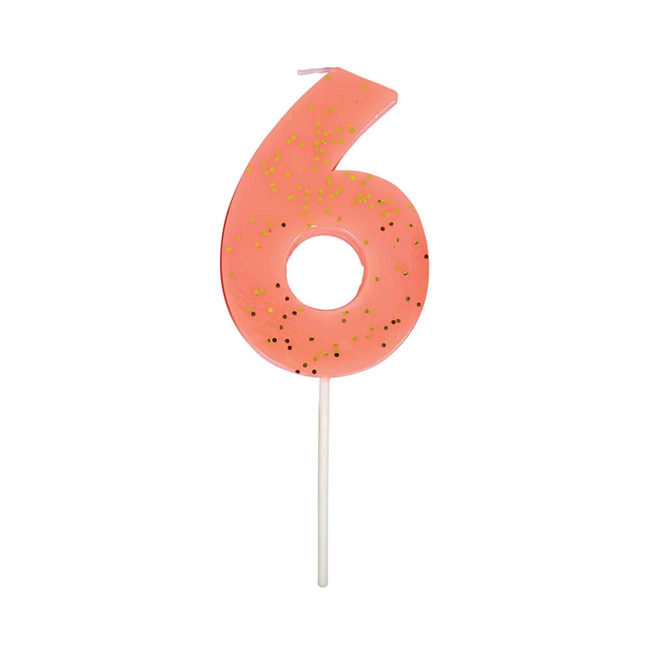 Meri Meri - Coral Number 6 Candle - 6 Numara Mercan Mum