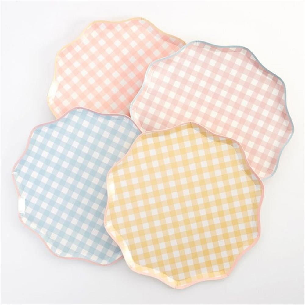Meri Meri - Gingham Plates - Damalı Tabaklar - L - 12'li