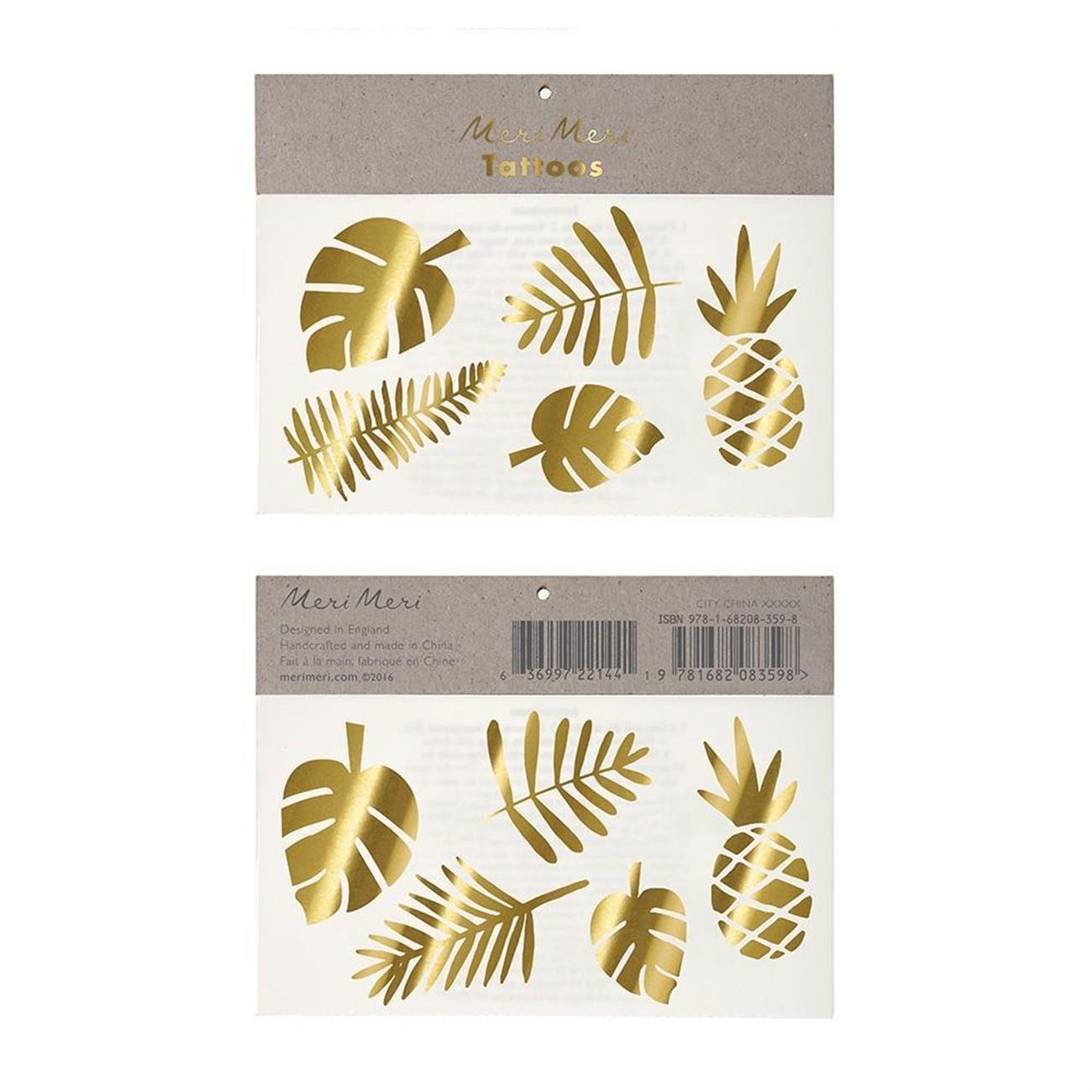 Meri Meri - Gold Tropical Tattoos - Altın Tropikal Geçici Dövme- L
