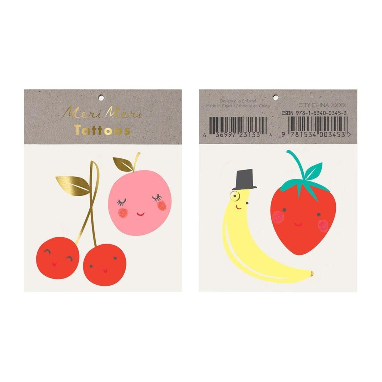 Meri Meri - Happy Fruit Tattoos - Meyveler Geçici Dövmeler - S