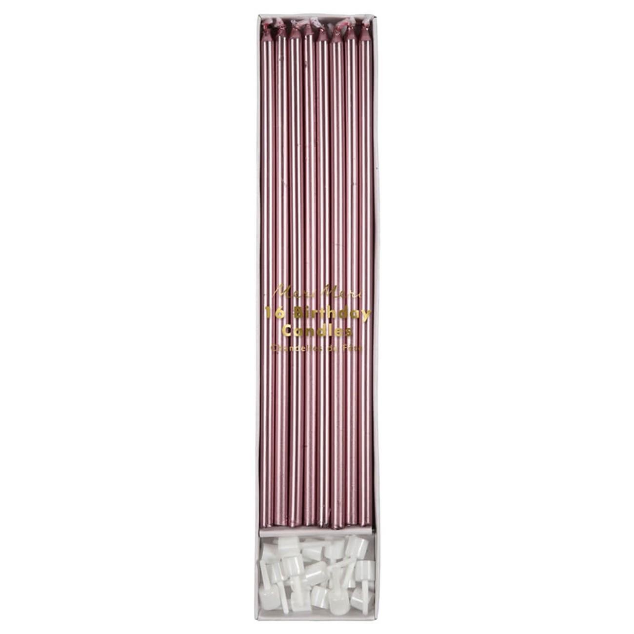 Meri Meri - Metallic Pink Long Candles - Uzun Metalik Pembe Mum