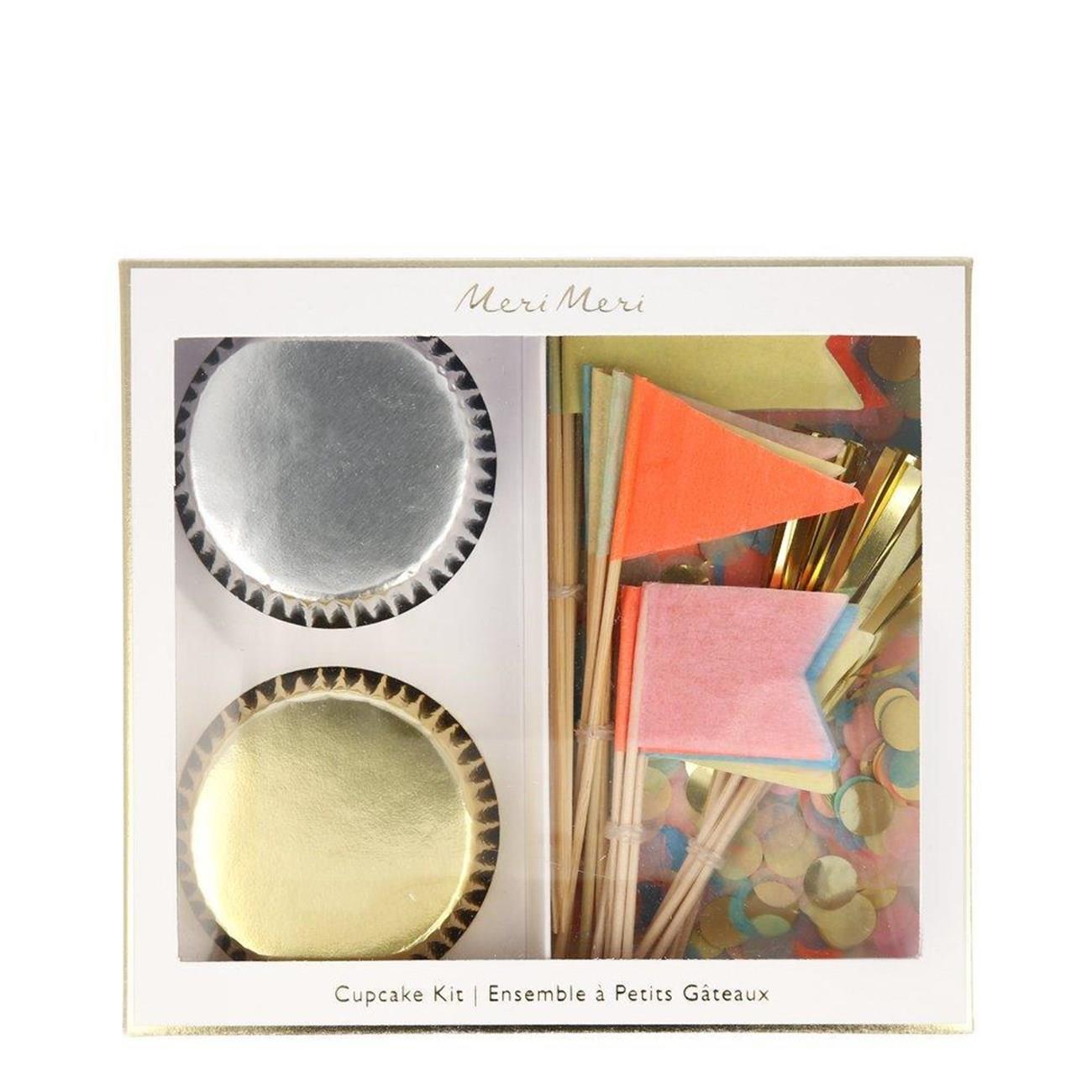 Meri Meri - Neon Confetti Flag Cupcake Kit - Neon Konfetili Bayraklı Cupcake Kit
