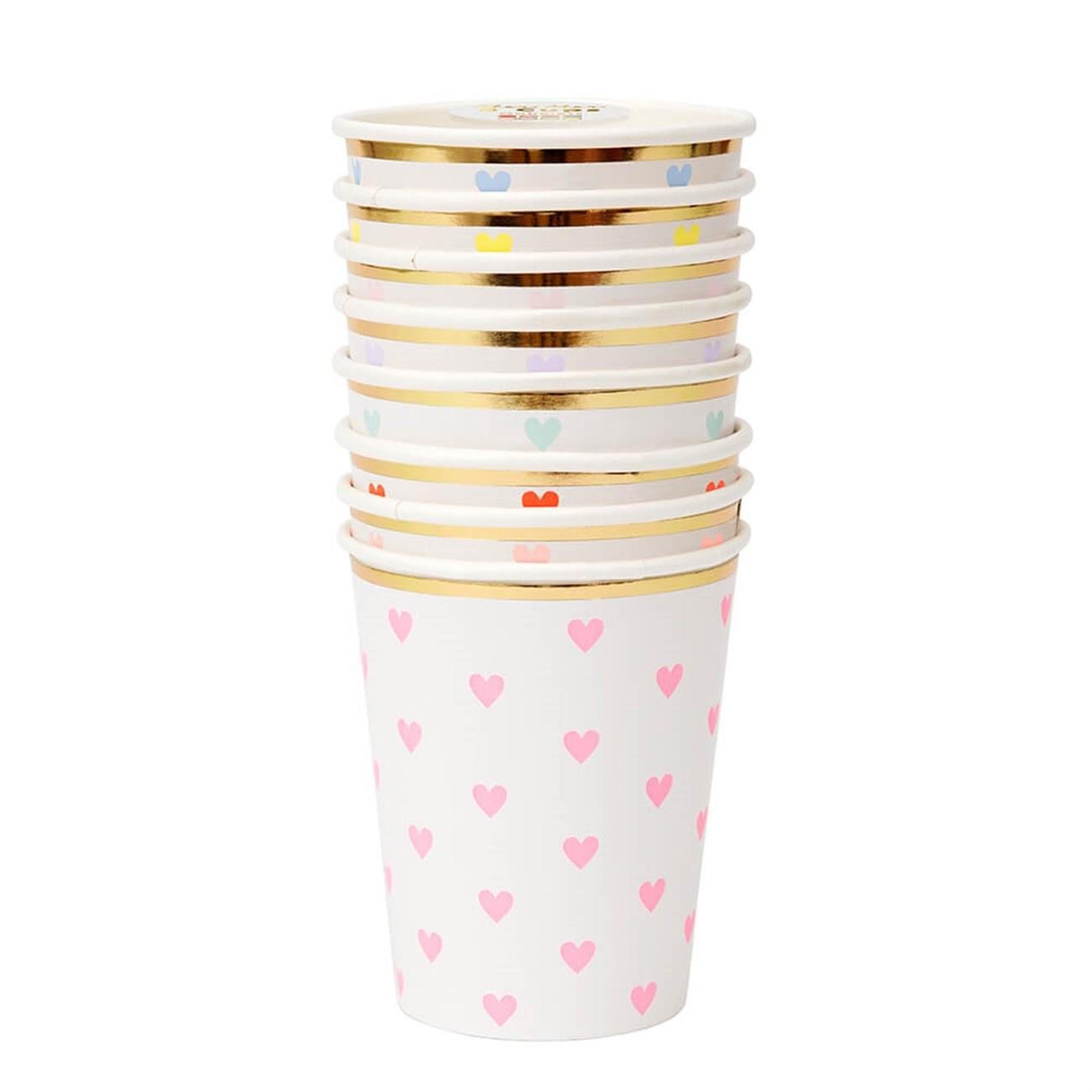 Meri Meri - Party Palette Heart Cups - Pastel Kalpli Bardaklar - 8'li