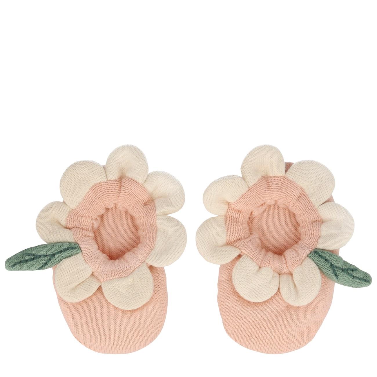 Meri Meri - Peach Daisy Baby Booties - Şeftali Rengi Papatyalı Bebek Patiği