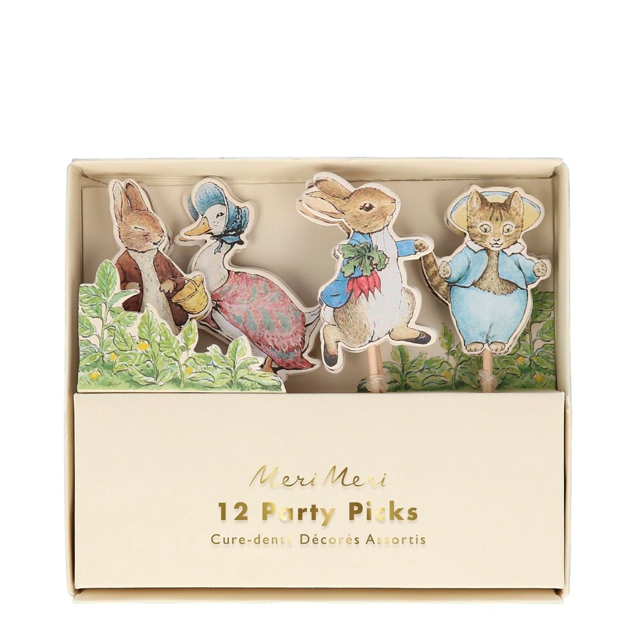 Meri Meri - Peter Rabbit & Friends Party Picks - Peter Rabbit & Friends Parti Çubukları - 12'li