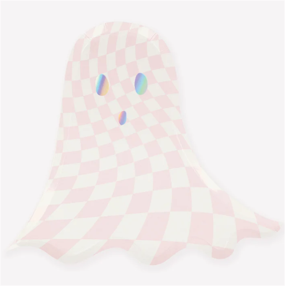Meri Meri - Pink Checker Ghost Plates - Pembe Hayalet Tabaklar (8'li)