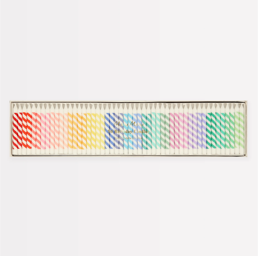 Meri Meri - Rainbow Striped Mini Candles - Gökkuşağı Renklerinde Mini Mumlar (x50)