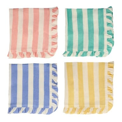 Meri Meri - Stripe Ruffle Napkins - Şerit Fırfırlı Kumaş Peçeteler - 4'lü