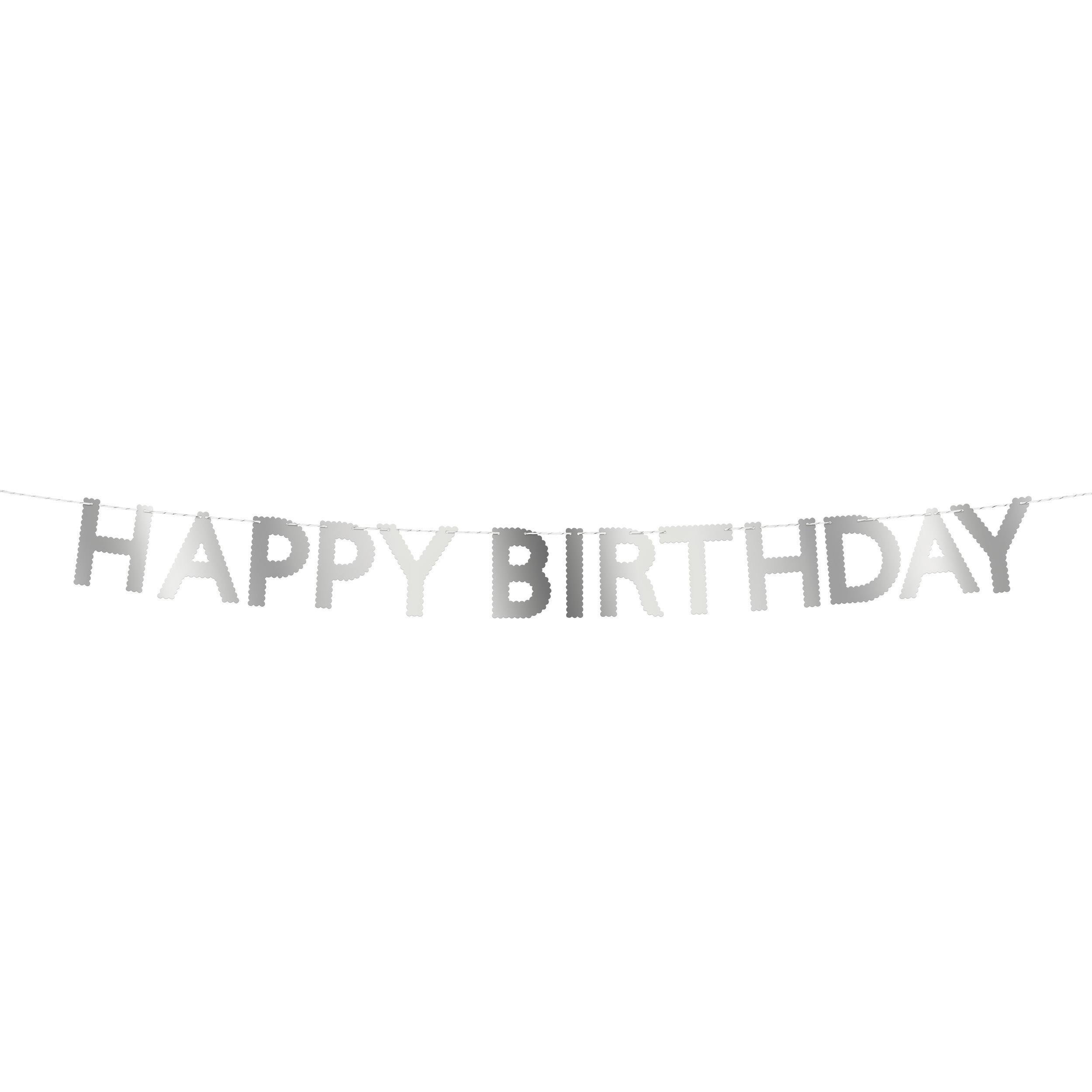 Meri Meri - Tırtıklı Gümüş Happy Birthday Asılan Süs