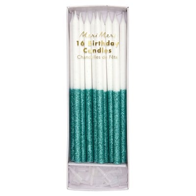 Meri Meri - Green Glitter Dipped Candles - Mint Simli Mumlar