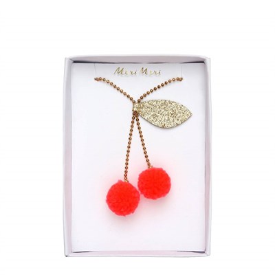 Meri Meri - Cherry Pompom Necklace - Ponpon Kiraz Kolye