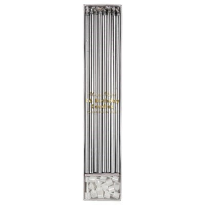 Meri Meri - Silver Long Candles - Uzun Gümüş Mum