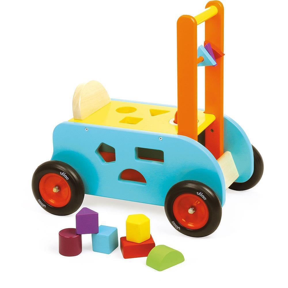 Vilac - 3 in 1 Push Along Trolley - İtmeli Şekil Oyunlu Araba