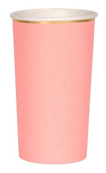 Meri Meri - Neon Coral Cups - Neon Mercan Bardaklar - L - 8'li