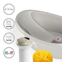 OkBaby Bella Çift Yönlü Banyo Küveti 0-12 ay & Splash Bebek Duşu & Doğal Banyo Süngeri No.10 / Gri