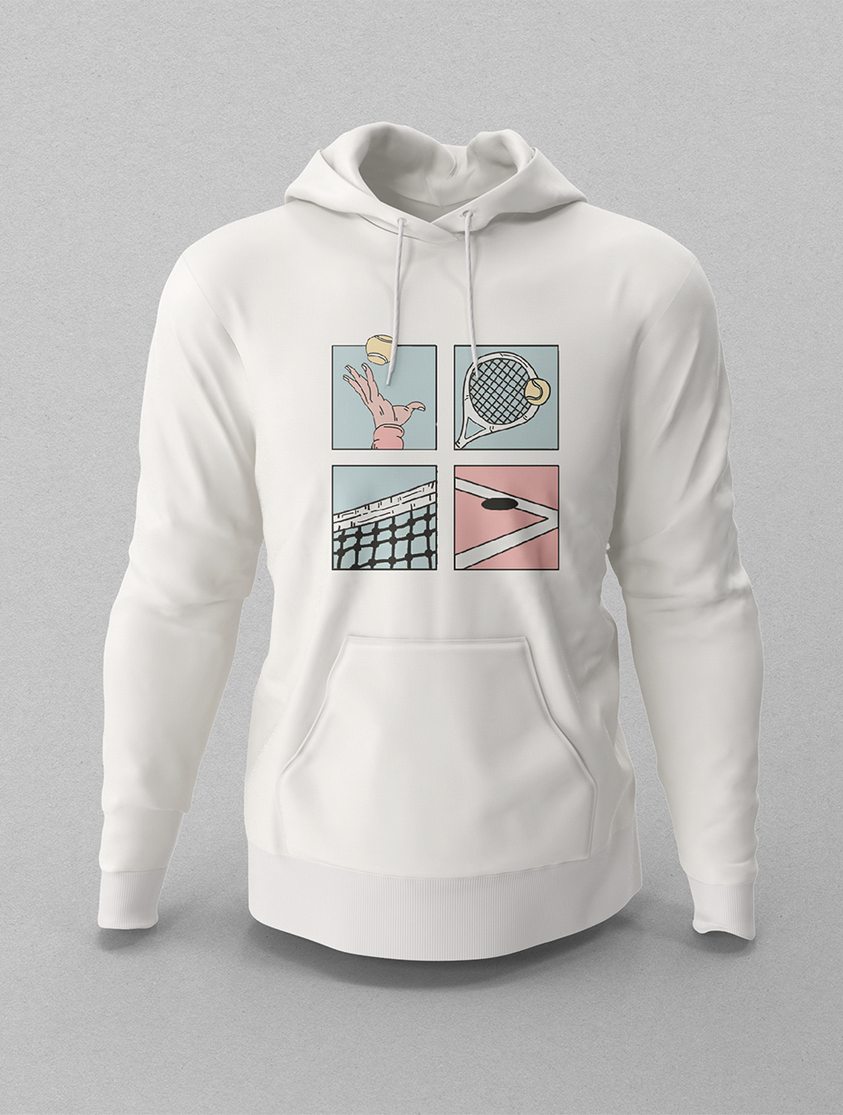 Tennis Cartoon Beyaz Hoodie