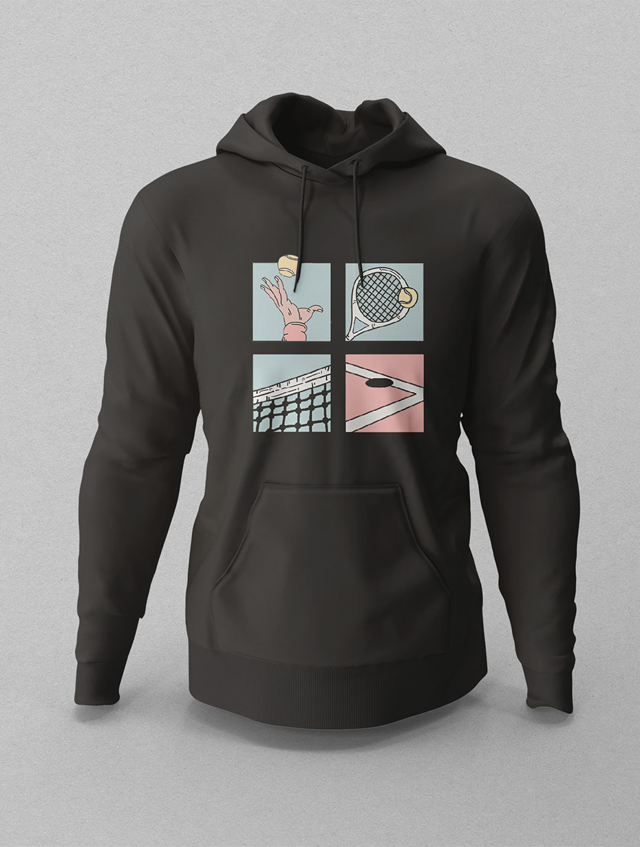 Tennis Cartoon Siyah Hoodie