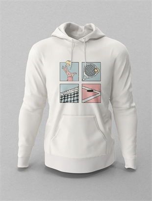 Tennis Cartoon Beyaz Hoodie