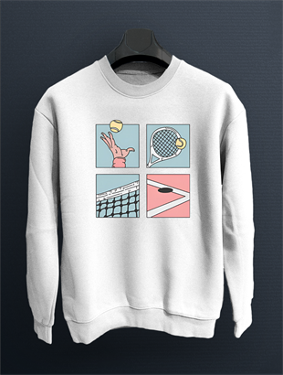 Tennis Cartoon Beyaz Sweatshirt