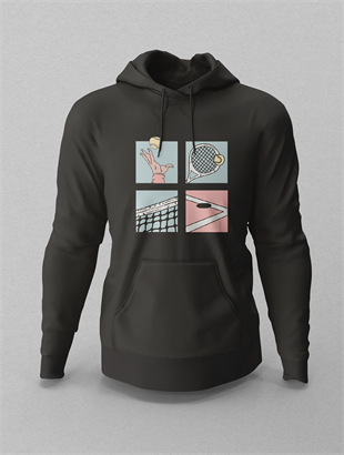 Tennis Cartoon Siyah Hoodie