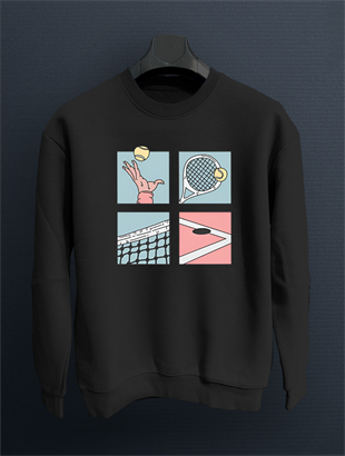 Tennis Cartoon Siyah Sweatshirt