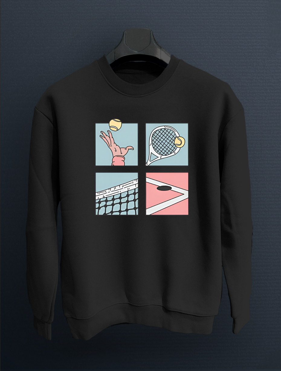 Tennis Cartoon Siyah Sweatshirt