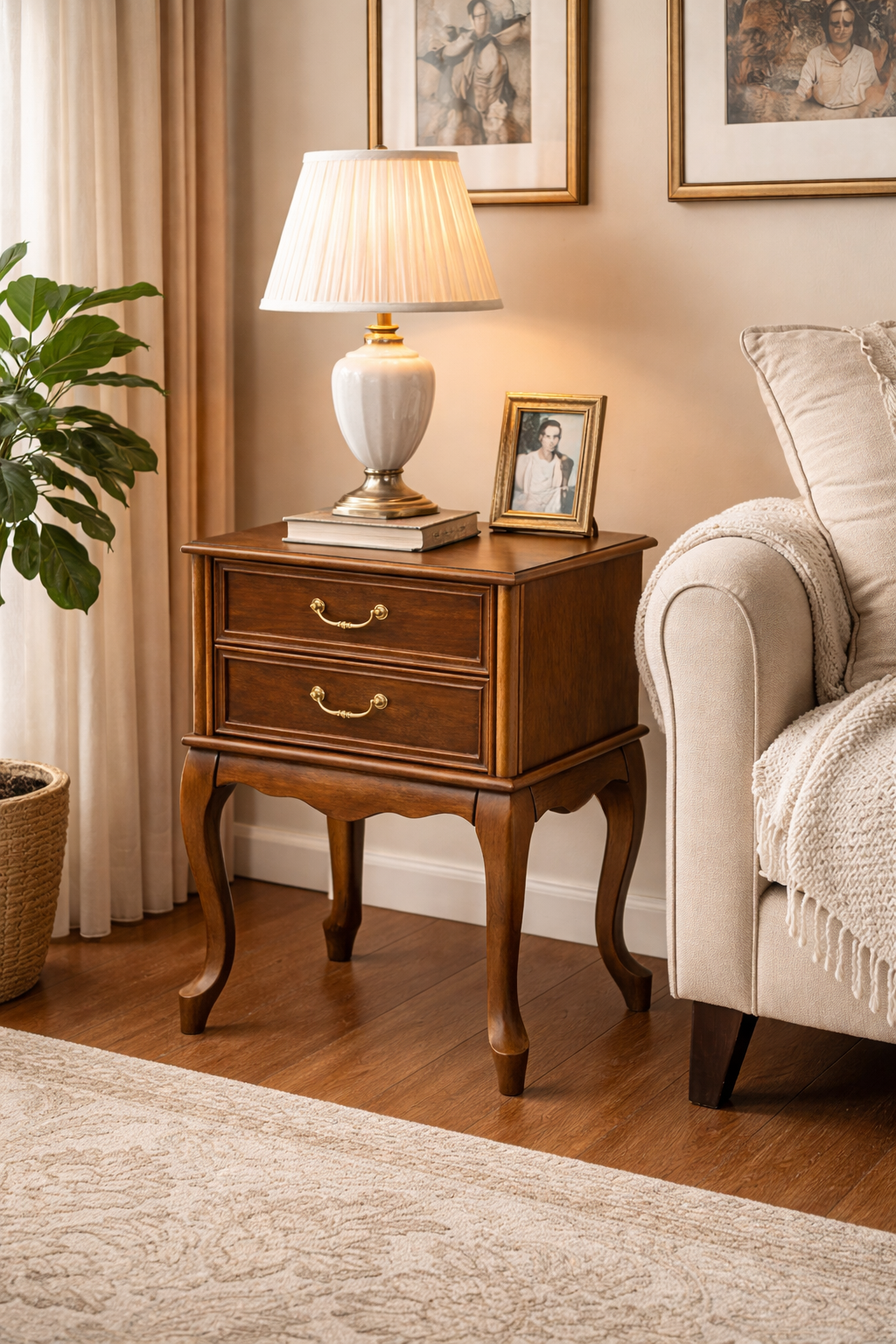 2 çekmeceli klasik komodin modeli zarif ayak tasarımı