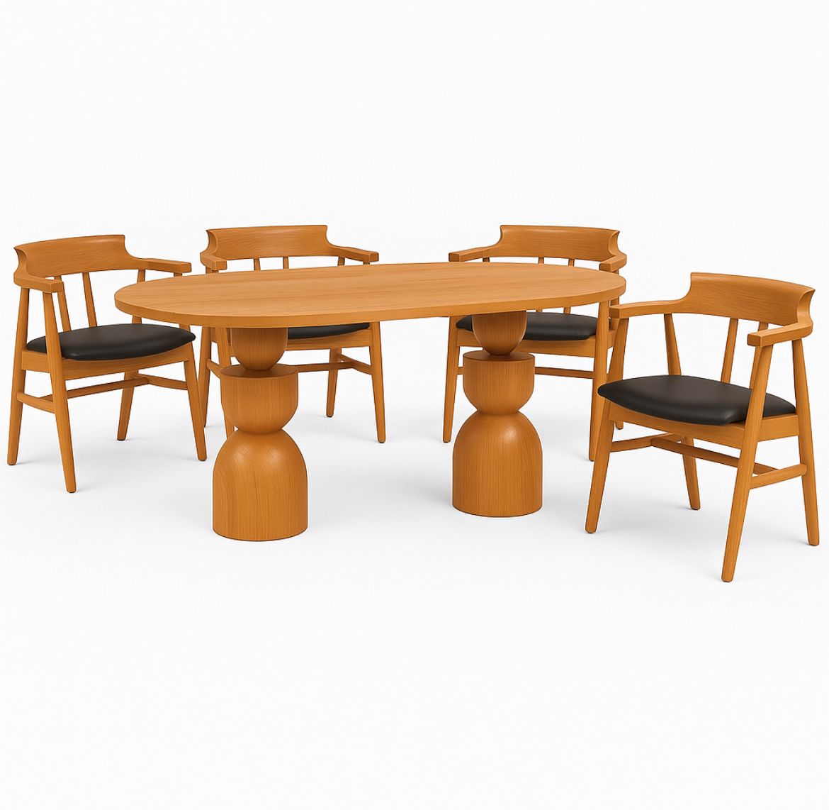 2026 açık ceviz tonlarında yuvarlak açılır masif mutfak masa takımı