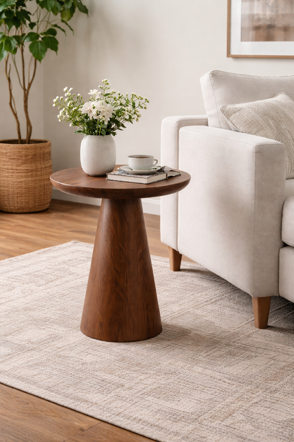 50 cm çapında 55 cm yüksekliğinde yuvarlak yan sehpa ölçüleri