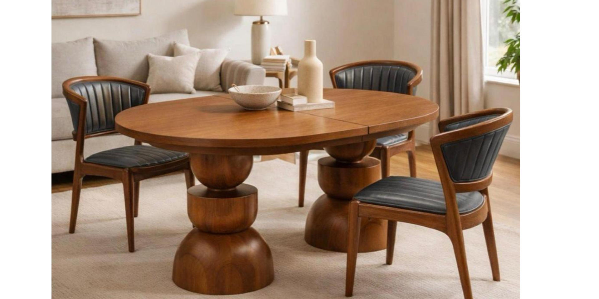 Ahşap masa takımı – Albero Home açılır yuvarlak yemek masası