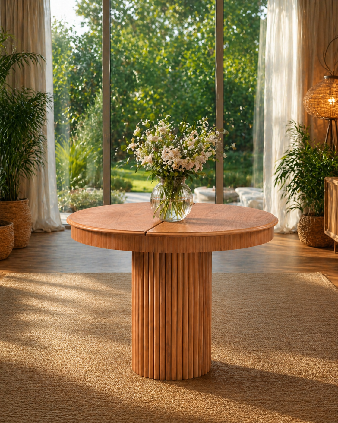 açılır yuvarlak ahşap yemek masası modern küçük alan dekorasyonu