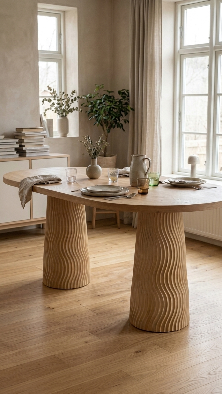 Alberohome burgu ayaklı oval yemek masası natürel ahşap tasarım