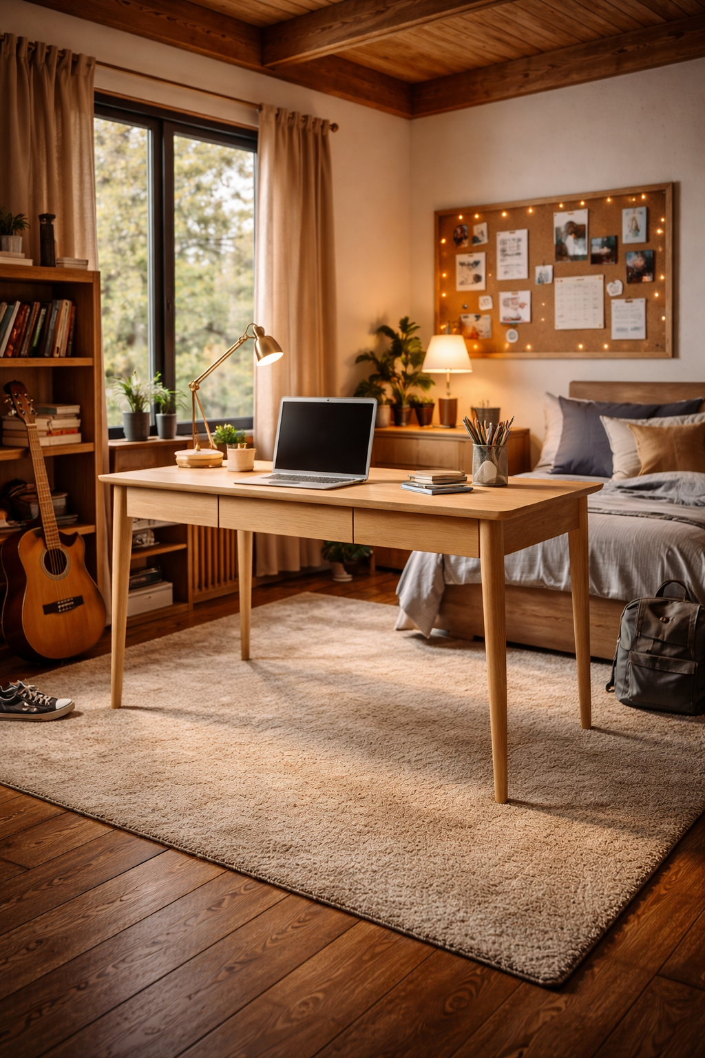 modern çalışma odası masa dekorasyonu ahşap masa alberohome