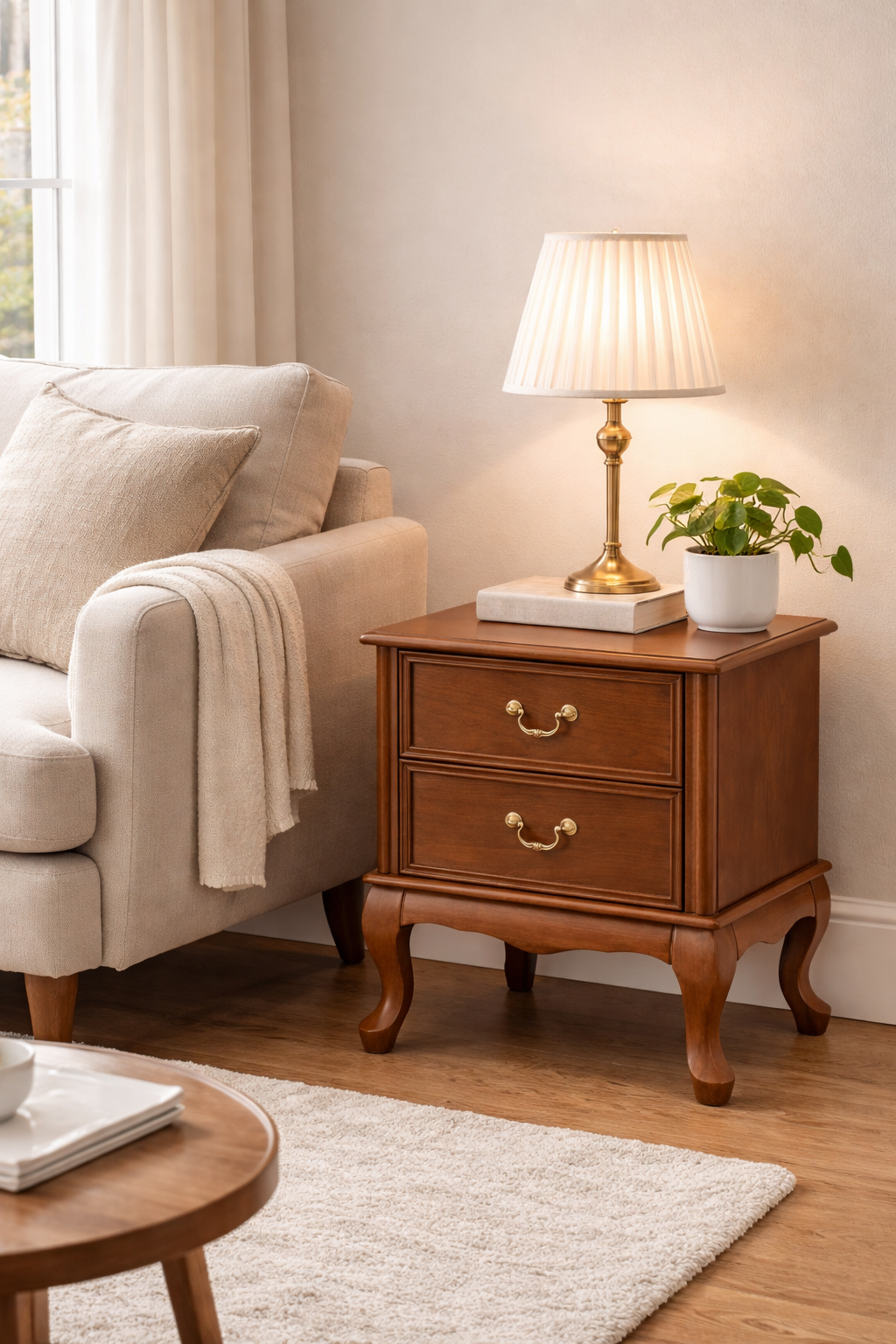 2 çekmeceli klasik komodin modeli 50x40x65 cm ölçülerinde