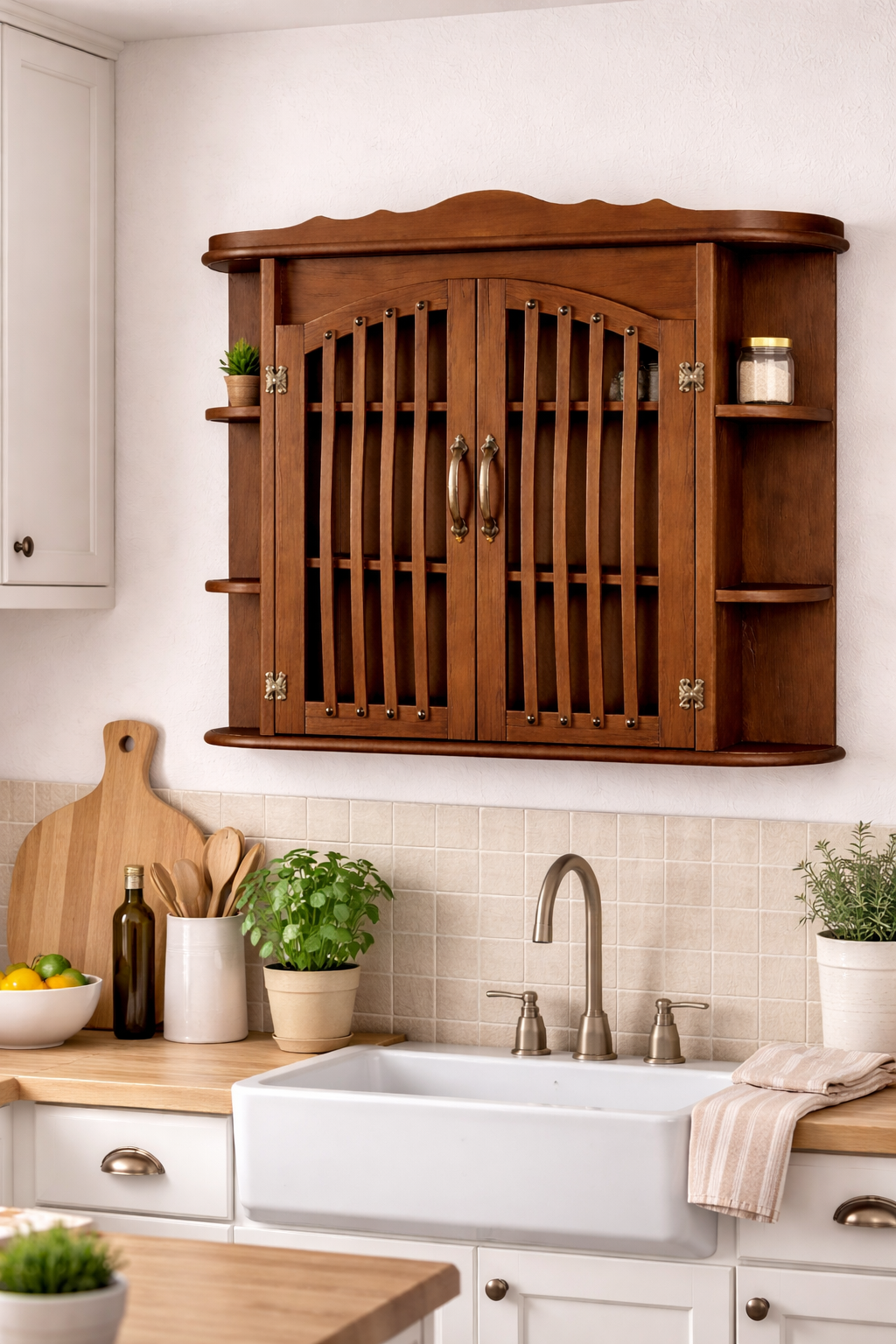 klasik beyaz baharatlık şerbetlik duvar dolabı 90x80 cm alberohome