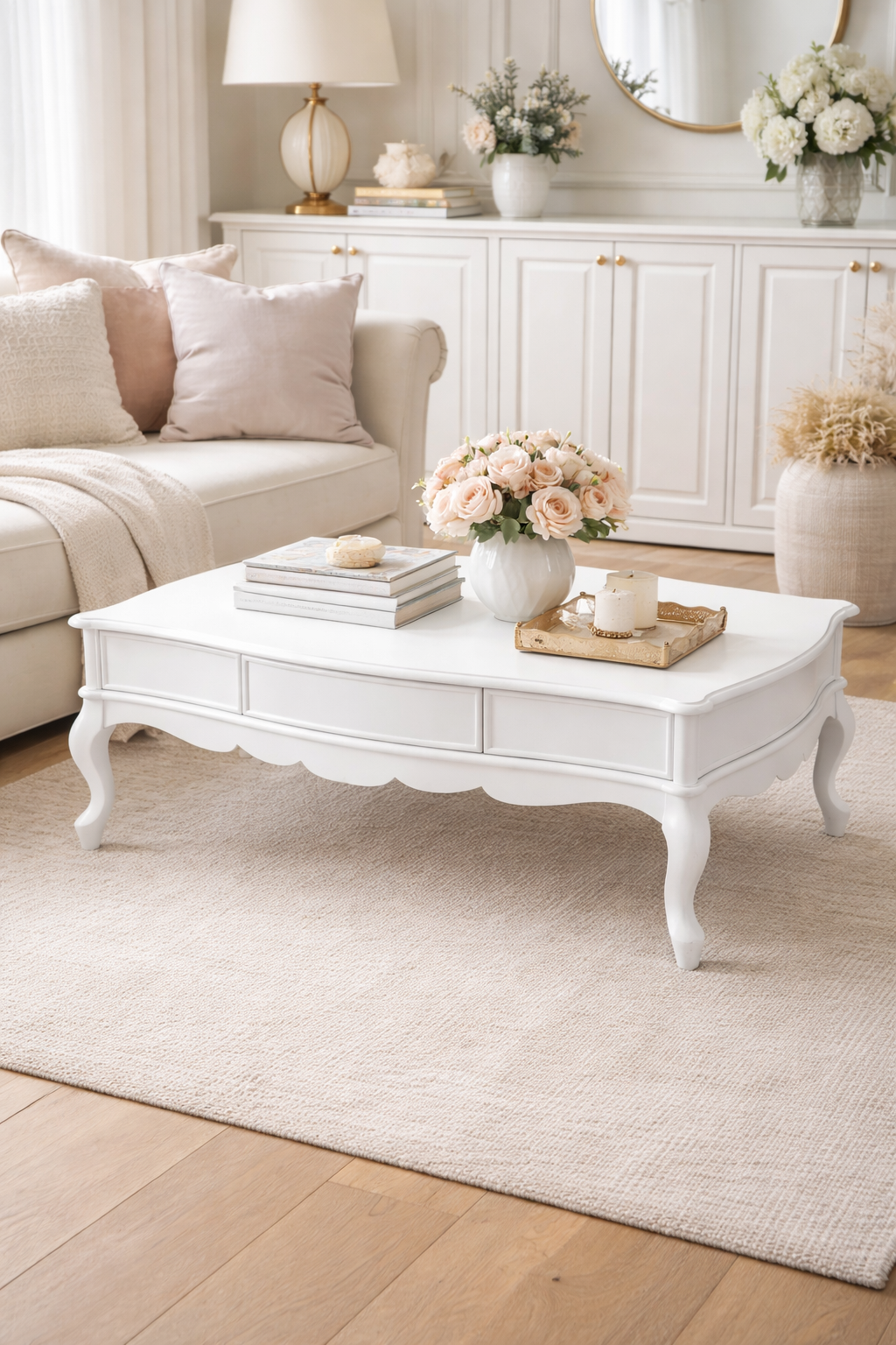 klasik beyaz orta sehpa 130x89 cm alberohome