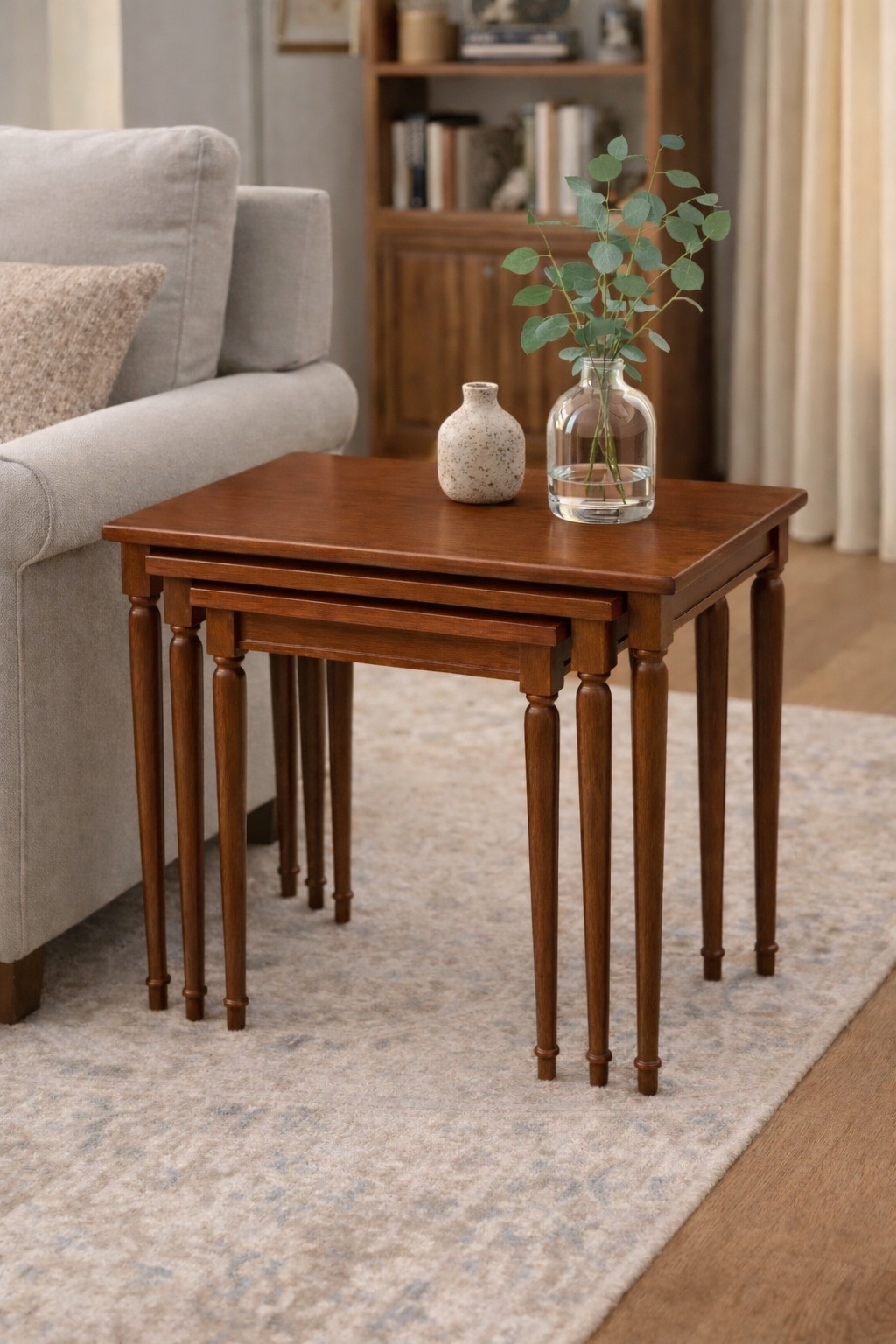 Klasik zigon sehpa modeli ahşap görünümlü dekoratif salon sehpası