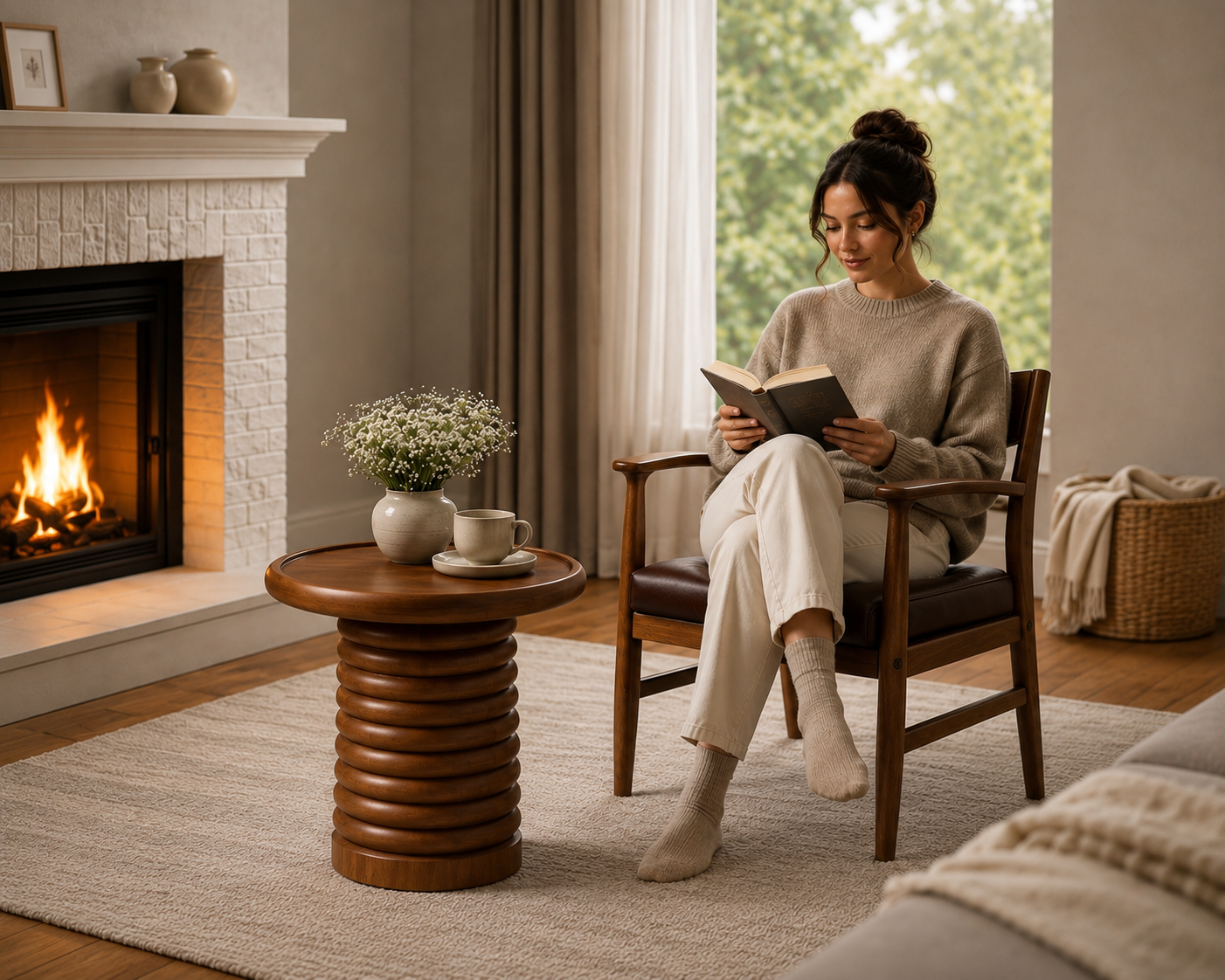 berjer, ahşap berjer, yan sehpa, modern yan sehpa, okuma köşesi, salon dekorasyonu, oturma odası dekorasyonu, modern mobilya, Alberohome