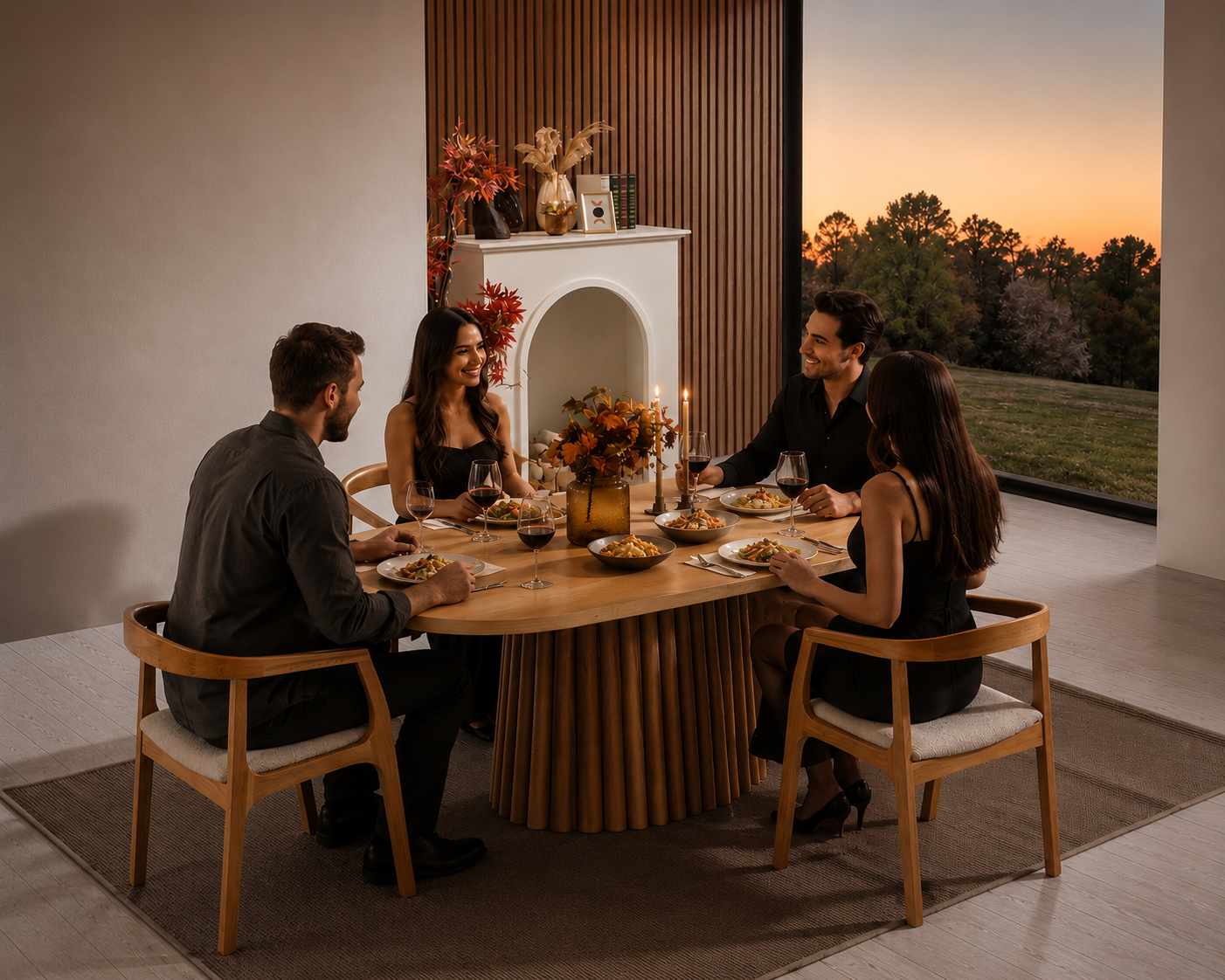 Modern ahşap oval yemek masası takımı ve konforlu sandalye modeli | Alberohome