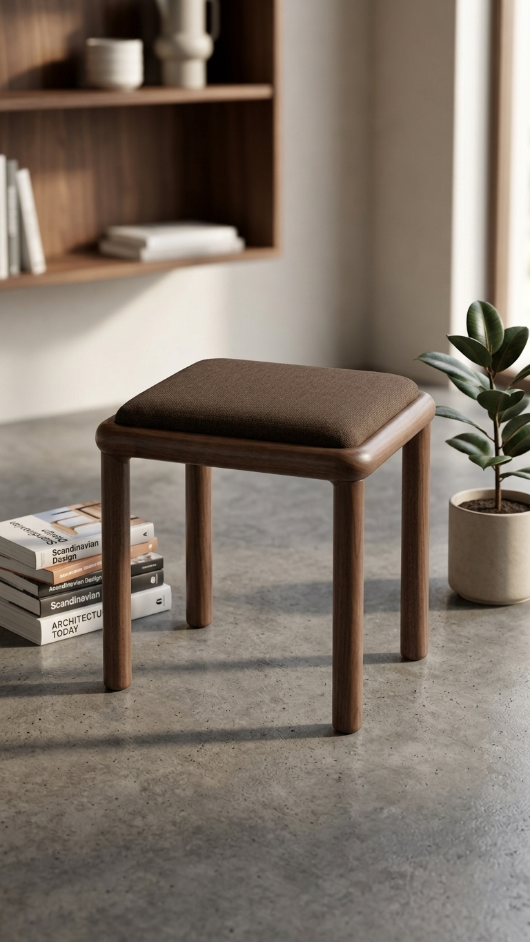Siyah ahşap puf tabure modern tasarım 40x40 cm Alberohome
