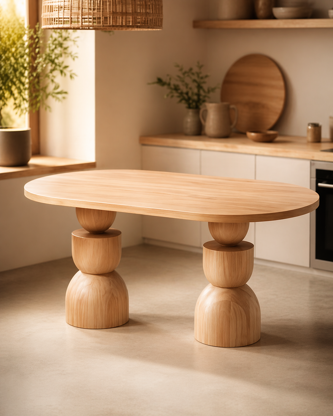 Vionra oval ahşap yemek masası modern salon dekorasyonunda kullanım