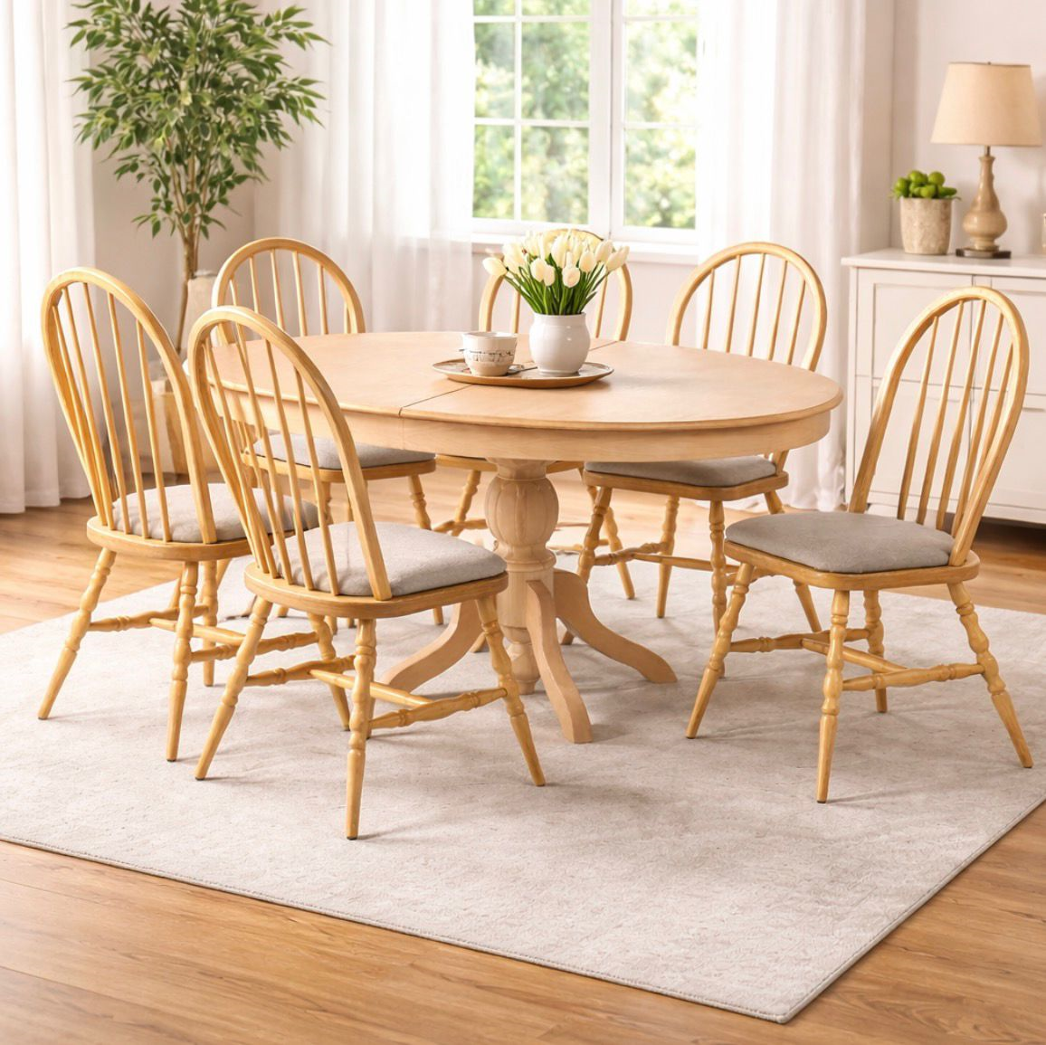 100x150 Açılır Oval Masa Takımı 6 Sandalyeli – 8/10 Kişilik – Masif Ayaklı Kayın Kaplama MDF