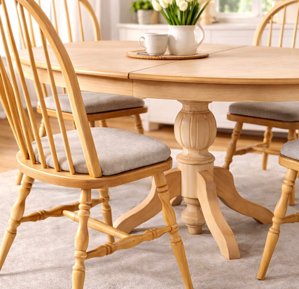 100x150 Açılır Oval Masa Takımı 6 Sandalyeli – 8/10 Kişilik – Masif Ayaklı Kayın Kaplama MDF