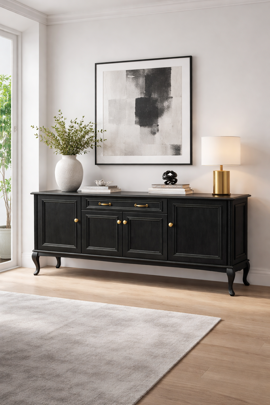 180 cm Masif Ayaklı Ahşap Konsol – Siyah, Beyaz, Ceviz