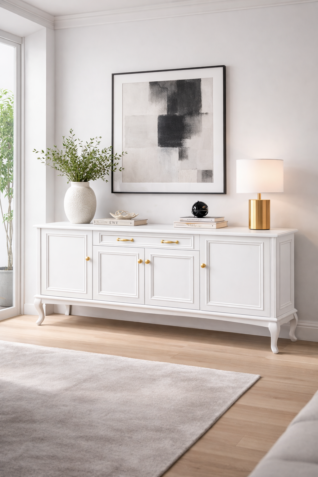 180 cm Masif Ayaklı Ahşap Konsol – Siyah, Beyaz, Ceviz