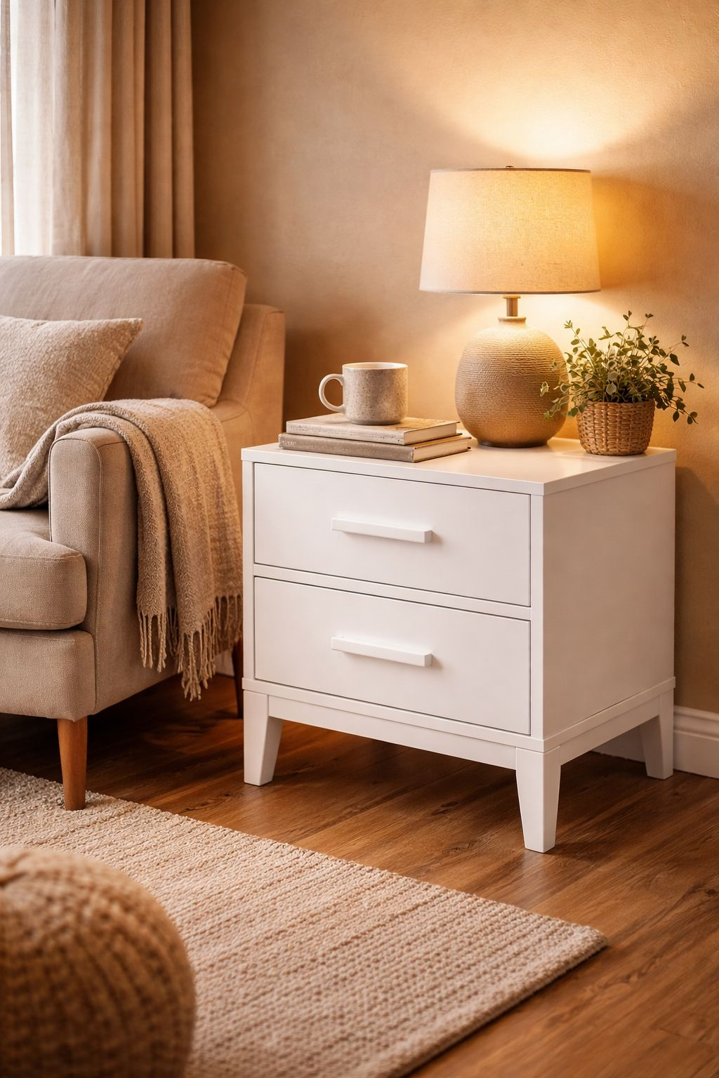 2 Çekmeceli Modern Komodin 55x60 cm – Ayaklı Yatak Odası Komodini